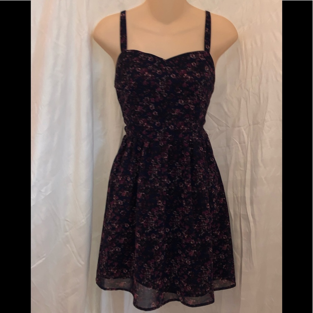 Garage Navy/Plum Floral A-Line Dress
